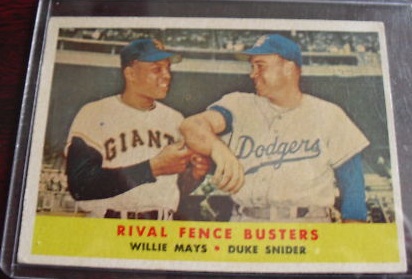 1958 Topps Rival Fence Busters Card Mays Snider #436