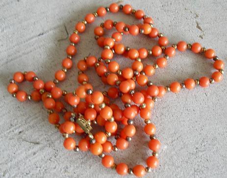 Vintage Retro Long Orange Beaded Necklace