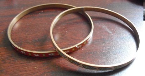 Lot of 2 Vintage Brass Enameled Bracelets
