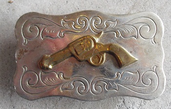 Vintage Chambers Belt Co Nickel Silver Revolver Belt Buckle