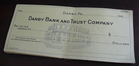Vintage 1920s Unused Darby Bank Check