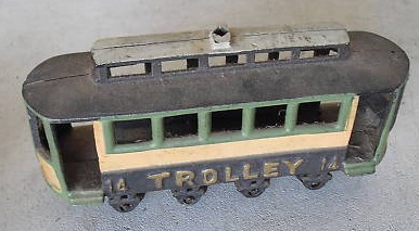 Antique Cast Iron Trolley Car 14 Moving Wheels LOOK