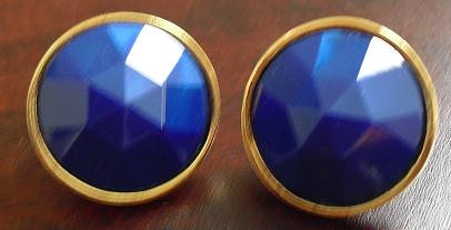 Modern Gold Tone and Blue Plastic Clip On Earrings