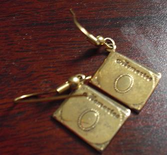 Gold Tone Memories Book Earrings