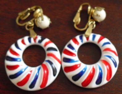 Costume Red White and Blue Clip on Earings