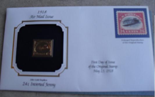 Inverted Jenny 22KT Gold Commemorative Stamp FDC
