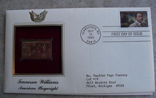 Tennessee Williams 22 KT Gold Commemorative Stamp FDC
