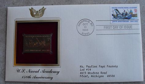 US Naval Academy 22 KT Gold Replica Commemorative Stamp FDC