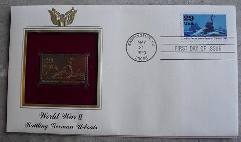 WWII German U-Boats 22 KT Gold Commemorative Stamp FDC
