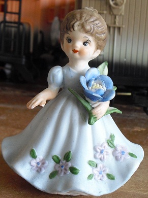 Bisque Girl with Flower in Hand Figurine 3 1/2" Tall