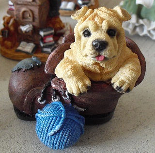Modern Resin Dog in Boot Figurine