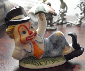 Vintage Bisque Lefton Clown with Umbrella Figurine