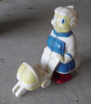 Vintage Plastic Woman with Carriage Figurine