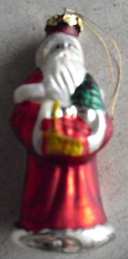 Vintage Blown Glass Santa Claus with Tree Ornament
