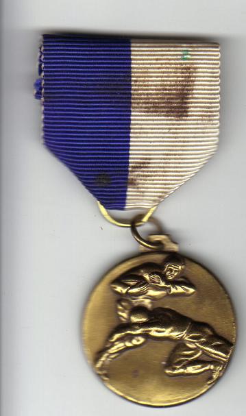 Vintage Brass Football Medal and Ribbon