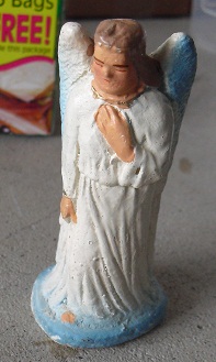Vintage Chalkware Nativity Figurine - Blue and White Angel