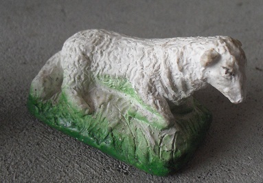 Vintage Chalkware Nativity Figurine - Sitting Sheep