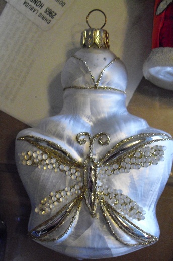 Vintage Czech Glass Christmas Ornament Butterfly Design