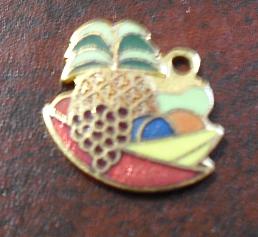 Gold Tone Enameled Fruit Basket Pendant