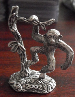 Small Pewter 2002 Monkey Figurine