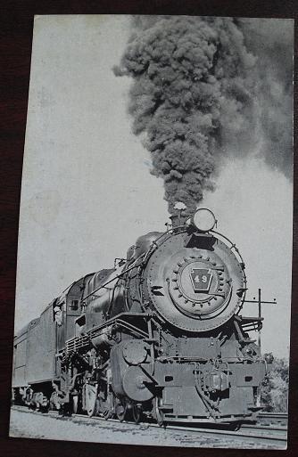 Old Black and White Photograph Postcard PRR 49 Locomotive