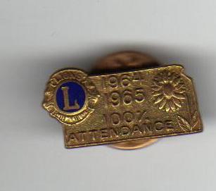 1964-65 Lions Club Attendance Award Pinback