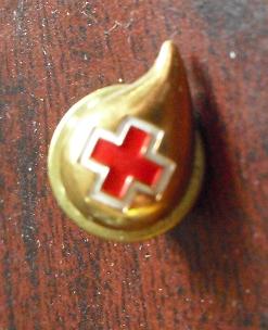 Vintage Gold Filled Red Cross Blood Drop Pinback
