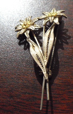 Vintage Sterling Silver Flower Broach Pinback