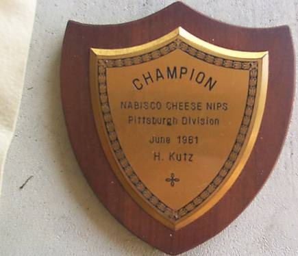 Unique 1961 Nabisco Cheese Nips Champion Plaque