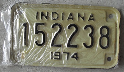 1974 Indiana Motorcycle License Plate - 152238