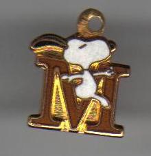 Gold Tone Enameled Snoopy M Monogram Pendant