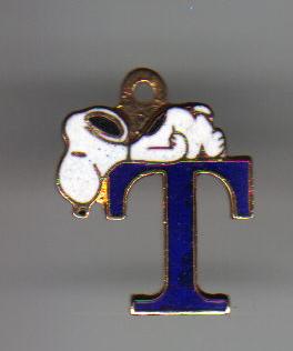 Gold Tone Enameled Snoopy Monogram T Pendant