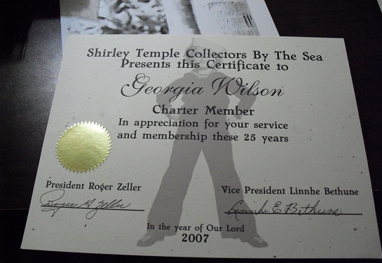 2007 Shirley Temple Club Membership Certificate