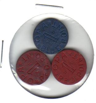 Lot of 3 Vintage OPA Red Blue Tokens