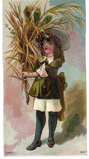 Victorian Trade Card Girl with Flowers Logan's Extracts