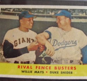 1958 Topps Rival Fence Busters Card Mays Snider #436