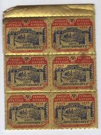 RARE Block of 6 1935 Stamps Knights of Pythian 10th Anniversary