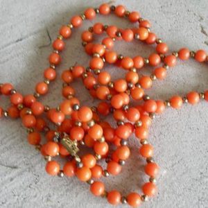 Vintage Retro Long Orange Beaded Necklace