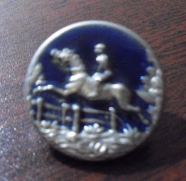 Unusual Metal  Lacquered Horse Rider Button