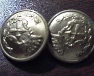 Lot of 2 Vintage Brass Metal Military Style Buttons