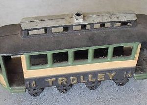 Antique Cast Iron Trolley Car 14 Moving Wheels LOOK