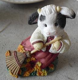 Resin MAry Moo Figurine November Cow with Rake