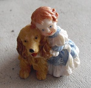 Resin Dollhouse Figurine Girl with Dog