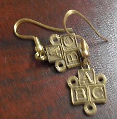 Gold Tone Metal ABC Blocks Earrings