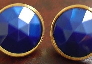 Modern Gold Tone and Blue Plastic Clip On Earrings