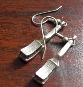 Unique Silver Tone Brushes Earrings