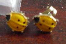 Gold Tone Ladybug Earrings