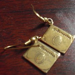 Gold Tone Memories Book Earrings