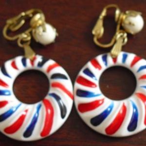 Costume Red White and Blue Clip on Earings