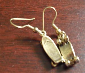 Gold Tone Metal Skateboard Earrings